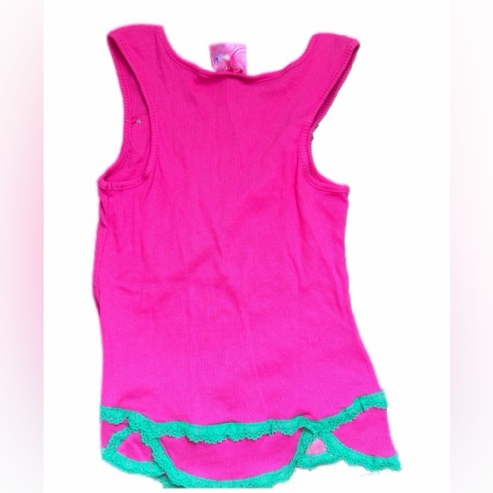 NWT VINTAGE 🩷 VICTORIA’S SECRET 🎀POUT Pink Tank Swing Top Green Lace Trim sz L - Picture 2 of 5